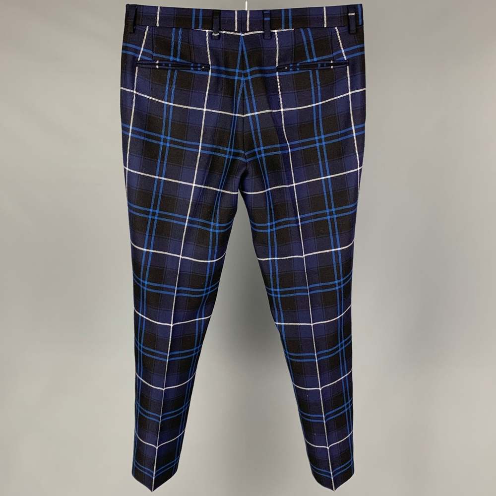 VERSACE Navy Black White Plaid Wool Zip Fly Dress Pants - Picture 2 of 6